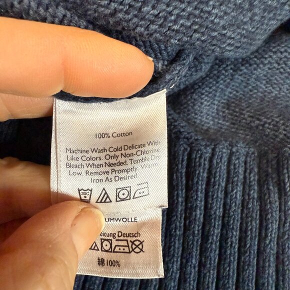 Eddie Bauer Seattle Sweater Mens TL Navy Blue Knit Cotton Mock Neck Quarter-Zip - Picture 10 of 12